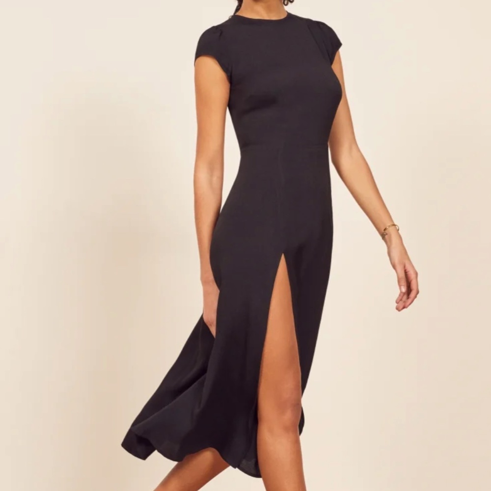 Reformation Gavin Front Slit Black Cutout Back Midi Dress (0)